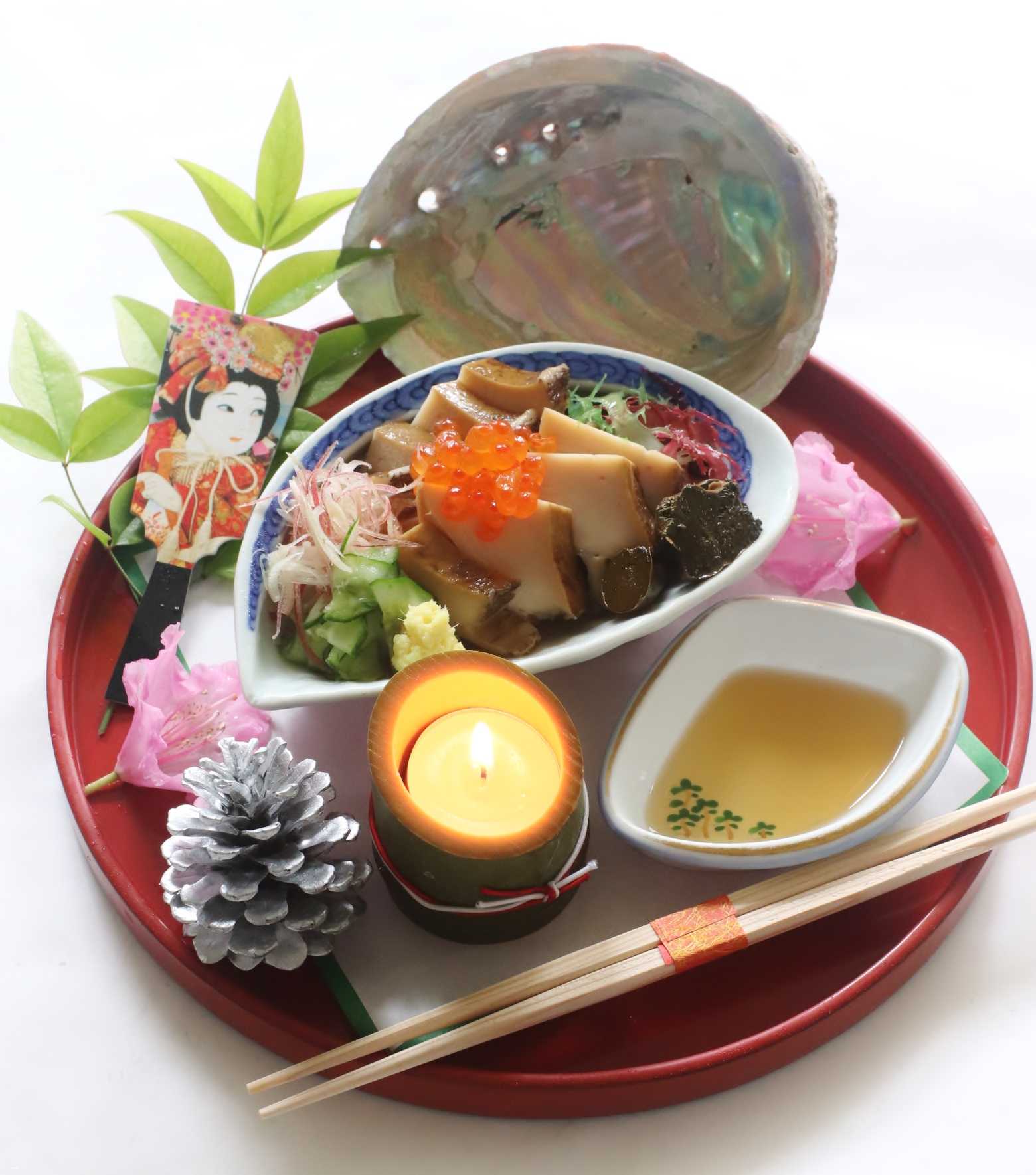 安産祈願の夫婦あわび料理